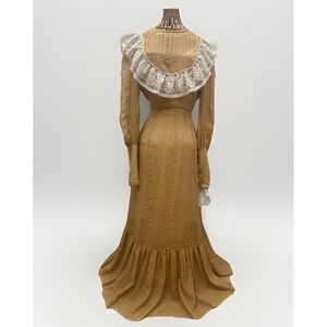 Hand Made 1970s Cottage Core Prairie Zip Up Mustard Yellow Dress Long Sleeve